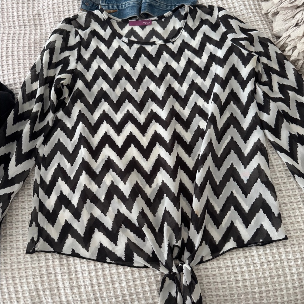 Aqua Black and White Chevron Top